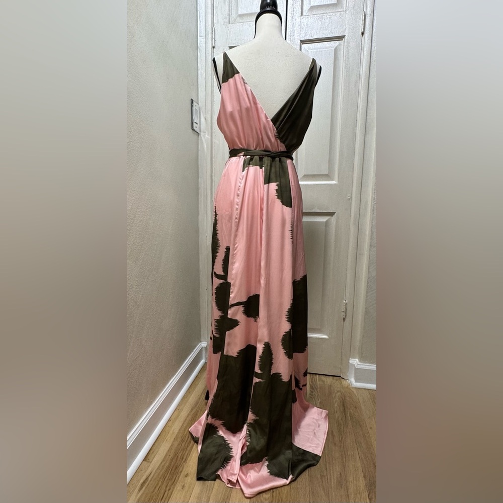 Anthropologie Hutch Leah Wrap Gown Maxi Pink Green Dress Size M - Picture 7 of 14